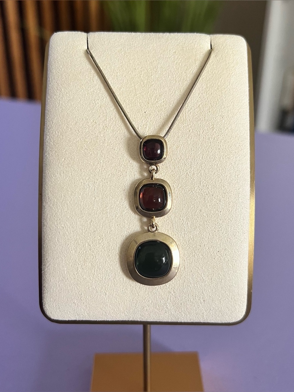 Vintage Crown Trifari Geometric Cabochon Drop Necklace 1980s